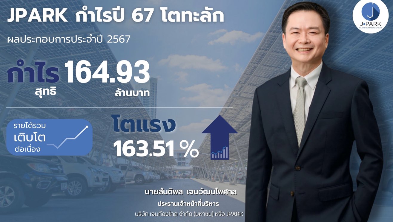 JPARK กำไรปี 67 โตทะลัก 163% หลังบุ๊คกำไรเช่าช่วงธุรกิจ PS เจาะทำเลทอง ทราฟฟิคแน่น หนุนมาร์จิ้นโดด